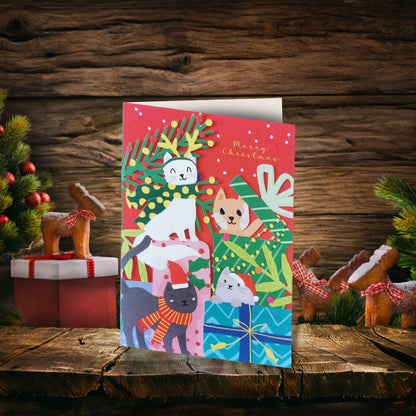 Paper Cut Art Merry Christmas Cats Purrfect Laser Cut Christmas Greeting Card