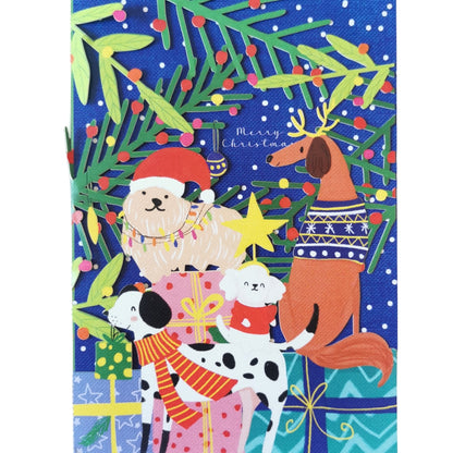 Paper Cut Art Merry Christmas Dogs Laser Cut Christmas Greeting Card