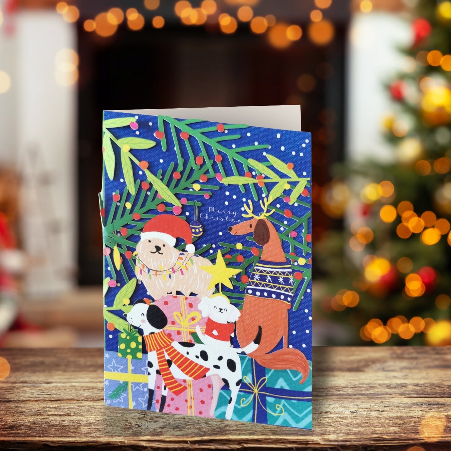 Paper Cut Art Merry Christmas Dogs Laser Cut Christmas Greeting Card