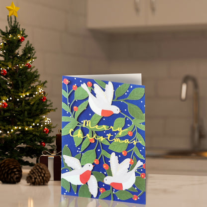 Paper Cut Art Mistletoe Robins Laser Cut Christmas Greeting Card