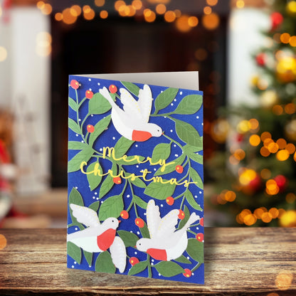 Paper Cut Art Mistletoe Robins Laser Cut Christmas Greeting Card