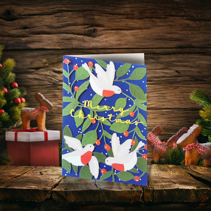 Paper Cut Art Mistletoe Robins Laser Cut Christmas Greeting Card