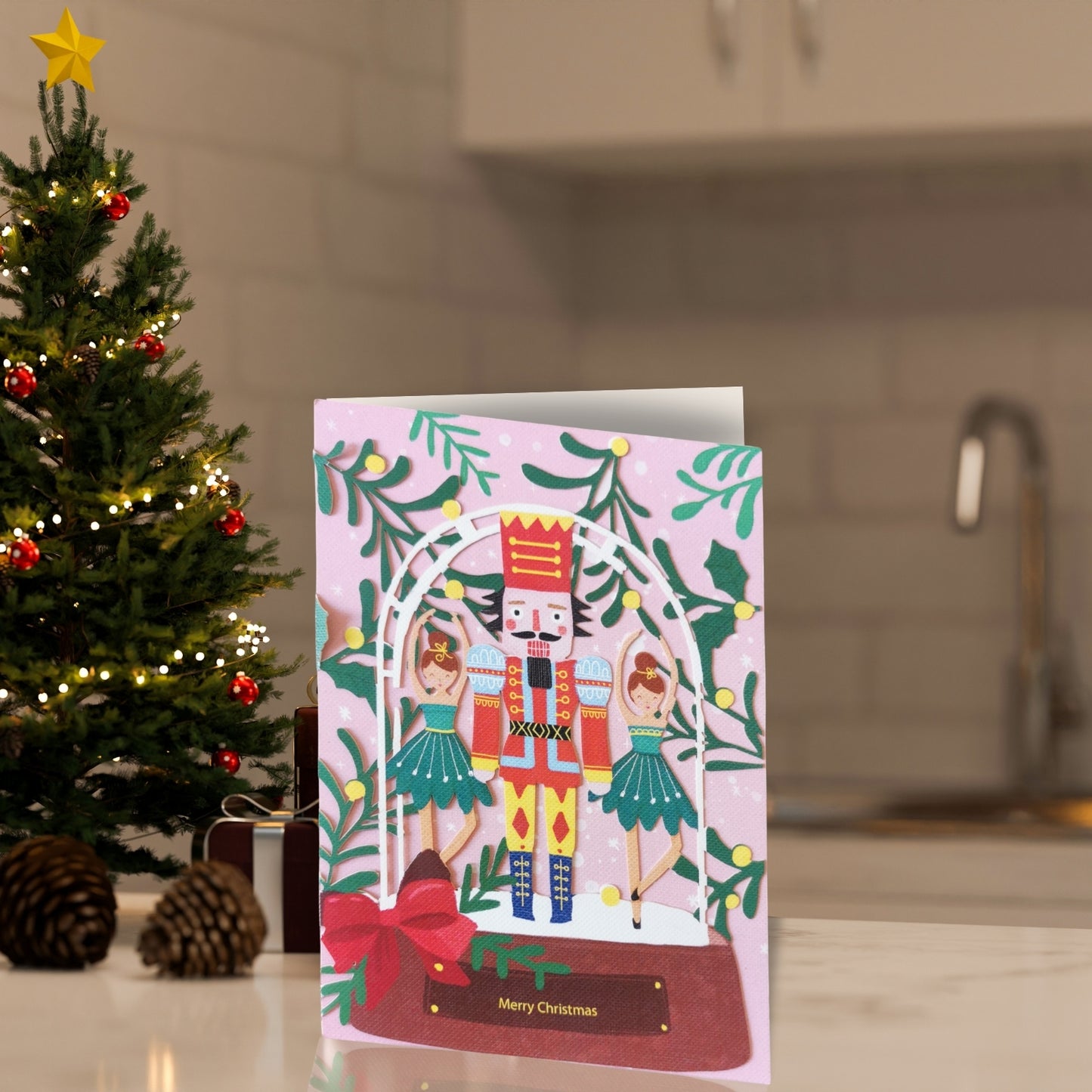 Paper Cut Art Nutcracker Snowglobe Laser Cut Christmas Greeting Card