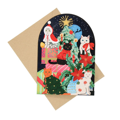 Paper Cut Art Christmas Card Laser Cut Festive Dressed Cats Xmas Greeting Cards