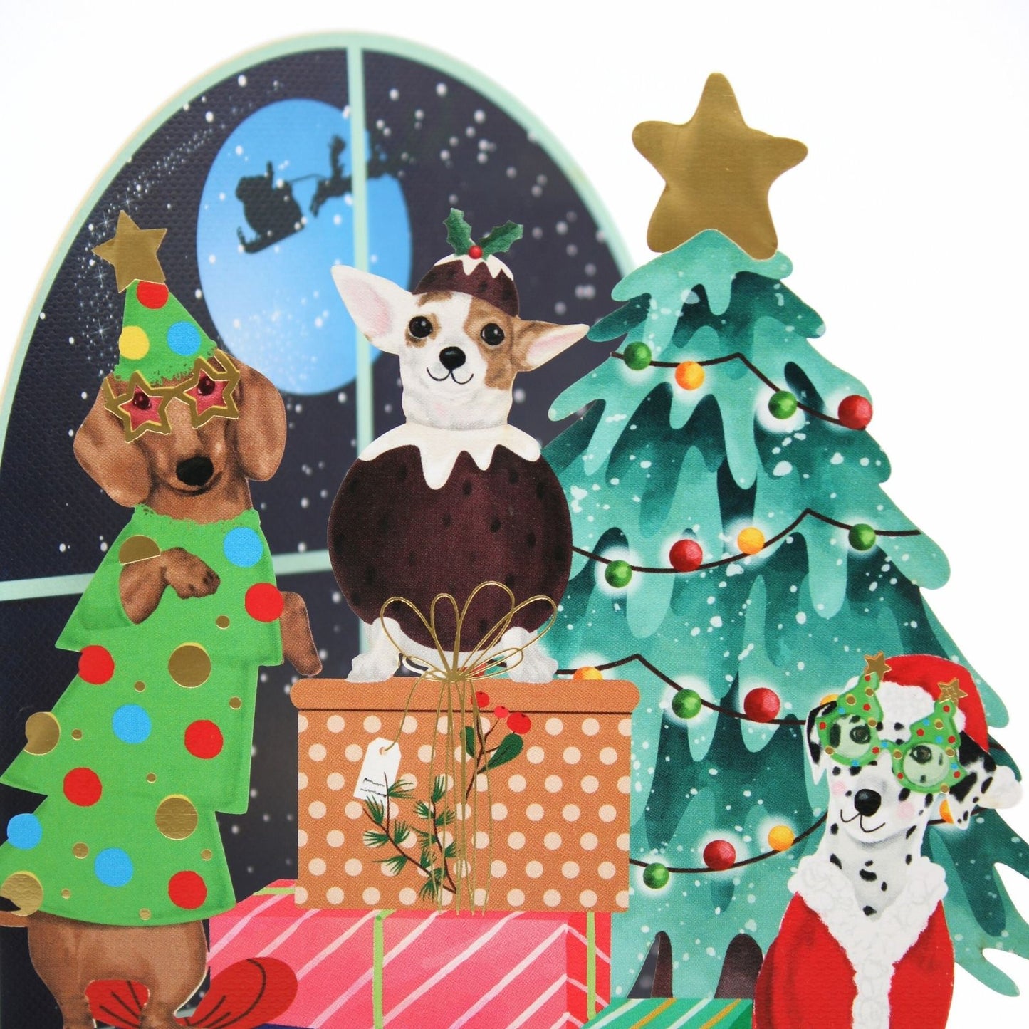 Paper Cut Art Christmas Card Laser Cut Festive Dressed Dogs Xmas Greeting Cards
