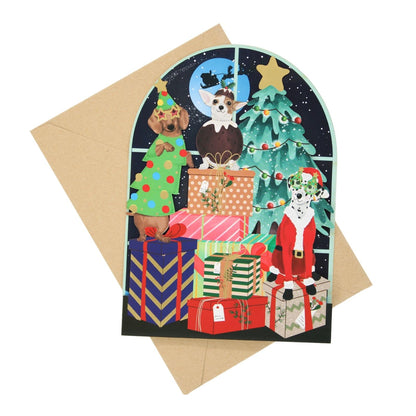 Paper Cut Art Christmas Card Laser Cut Festive Dressed Dogs Xmas Greeting Cards