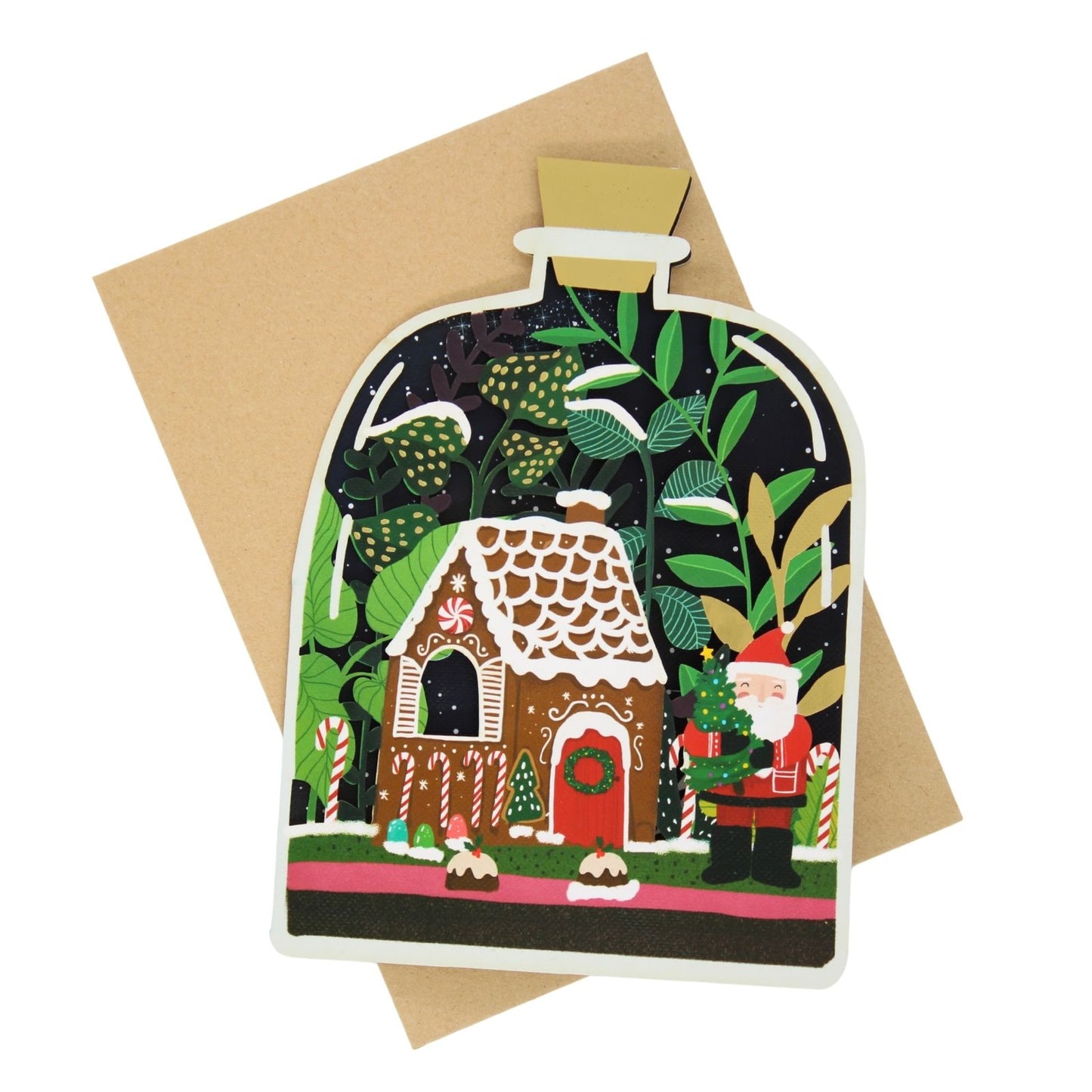 Paper Cut Art Christmas Card Laser Cut Gingerbread House Xmas Greeting Cards
