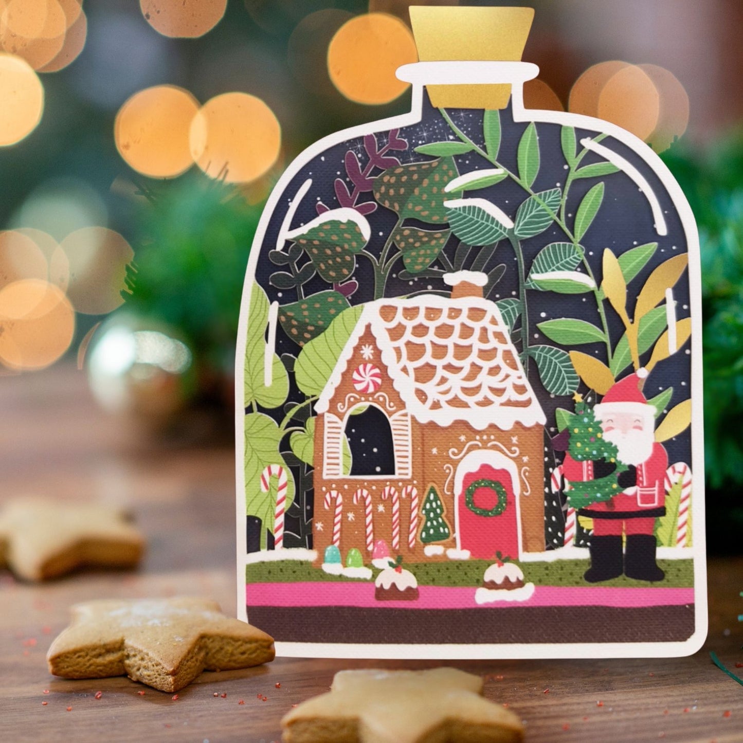 Paper Cut Art Christmas Card Laser Cut Gingerbread House Xmas Greeting Cards
