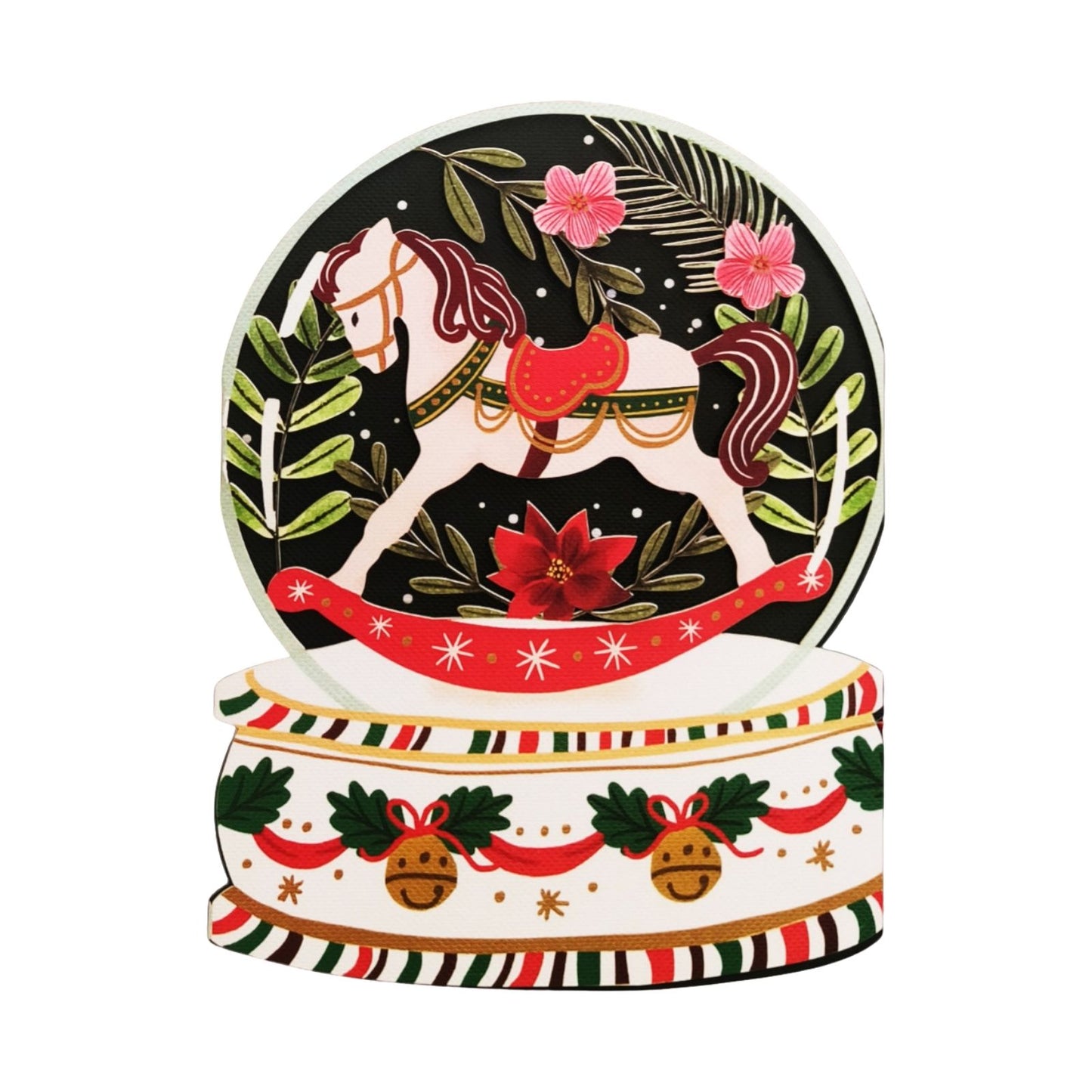 Paper Cut Art Christmas Card Laser Cut Rocking Horse Snow Globe Xmas Greeting