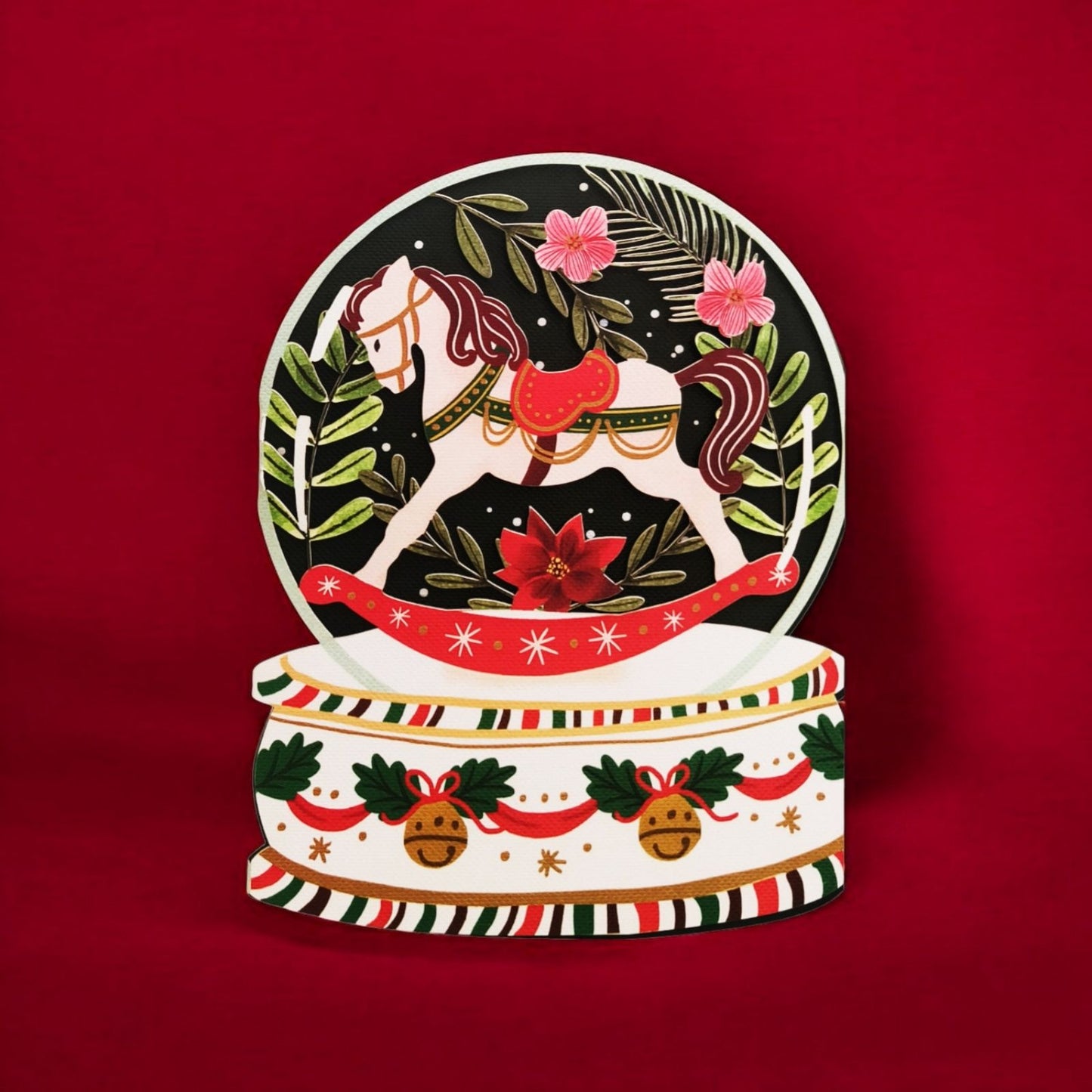 Paper Cut Art Christmas Card Laser Cut Rocking Horse Snow Globe Xmas Greeting