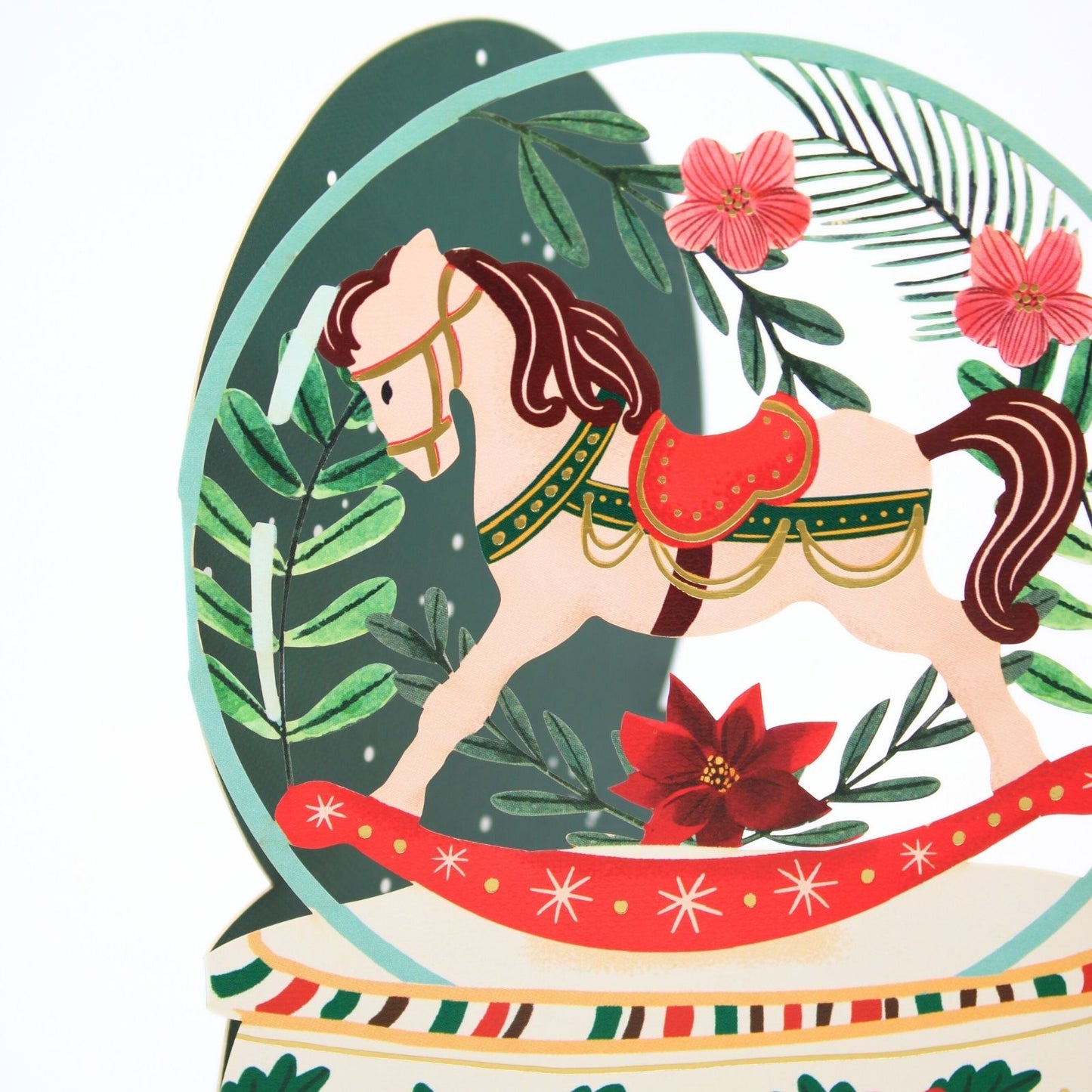 Paper Cut Art Christmas Card Laser Cut Rocking Horse Snow Globe Xmas Greeting