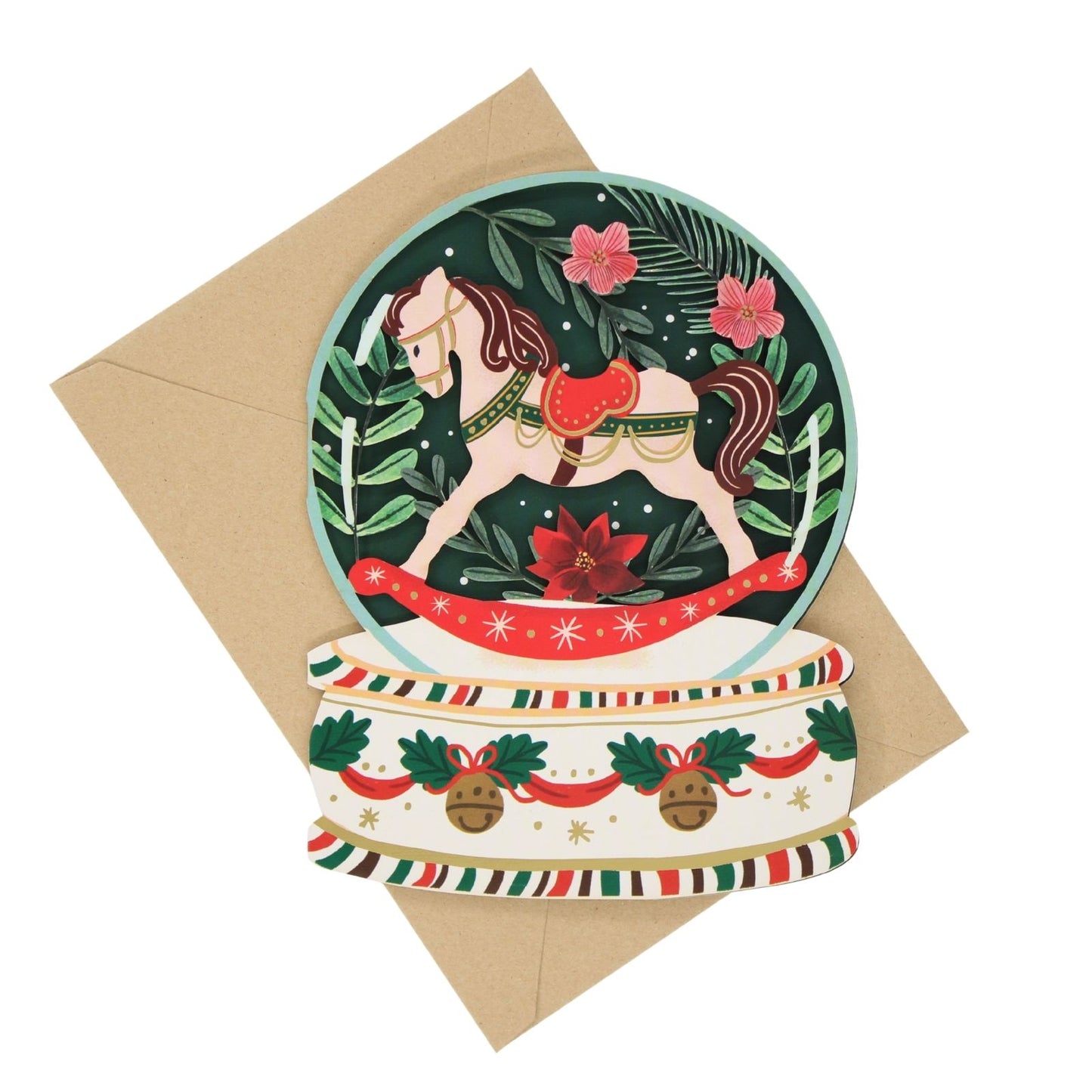 Paper Cut Art Christmas Card Laser Cut Rocking Horse Snow Globe Xmas Greeting