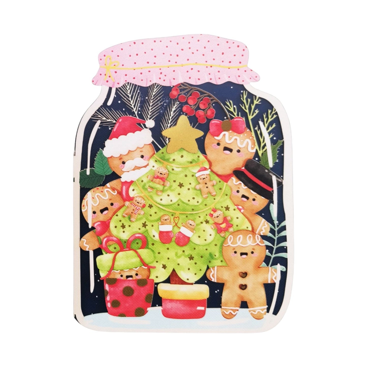 Paper Cut Art Christmas Card Laser Cut Gingerbread Jar Xmas Greeting Cards