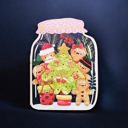 Paper Cut Art Christmas Card Laser Cut Gingerbread Jar Xmas Greeting Cards