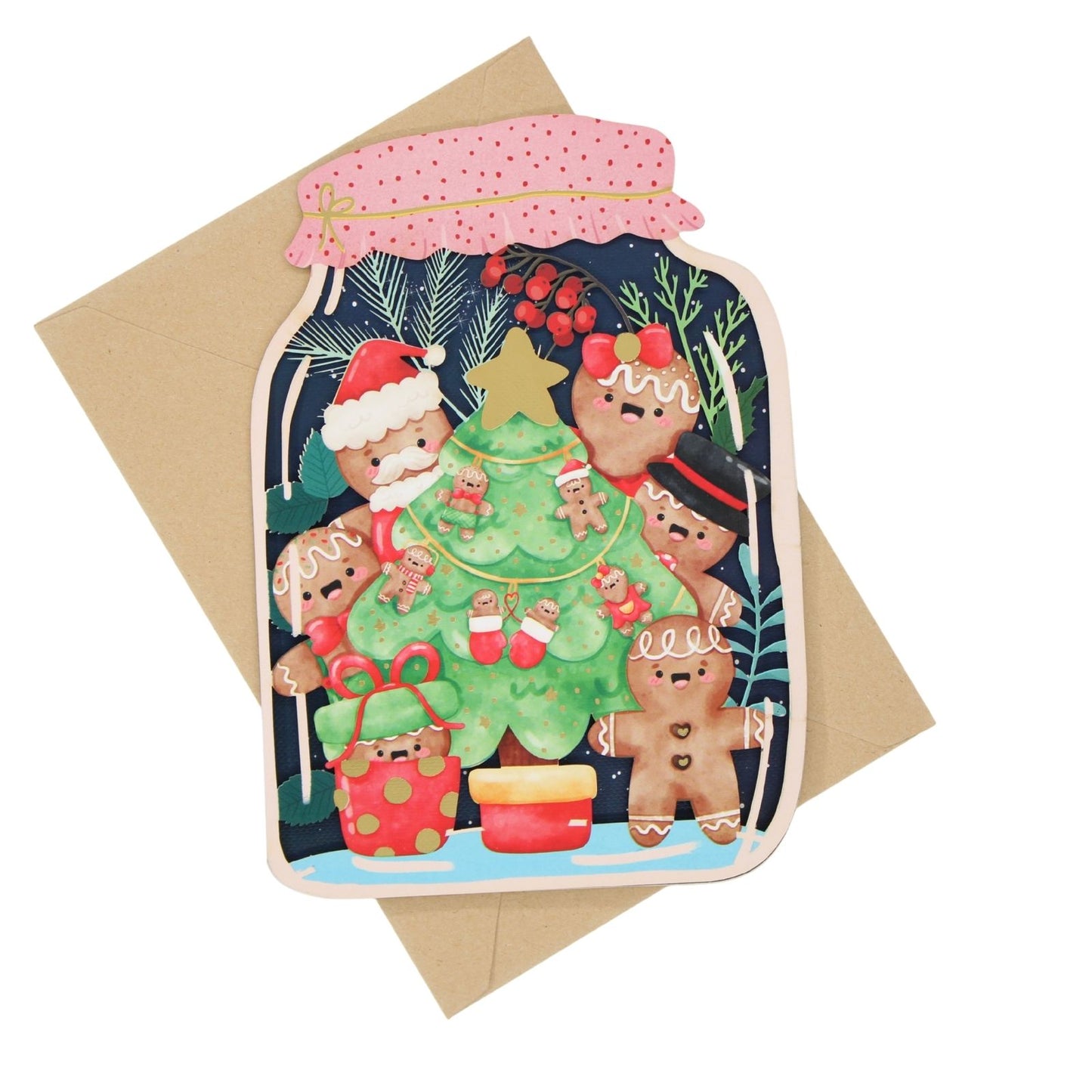 Paper Cut Art Christmas Card Laser Cut Gingerbread Jar Xmas Greeting Cards