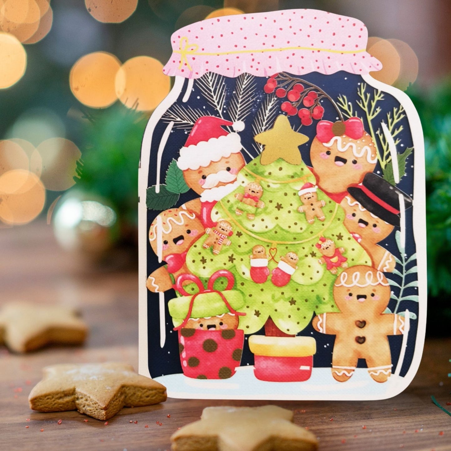 Paper Cut Art Christmas Card Laser Cut Gingerbread Jar Xmas Greeting Cards