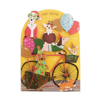 Paper Cut Art Christmas Card Laser Cut Festive Dogs On Bike Xmas Greeting Cards