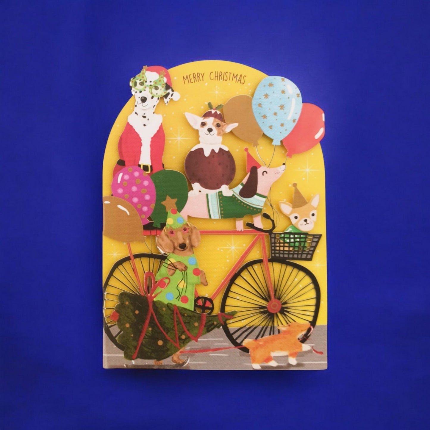 Paper Cut Art Christmas Card Laser Cut Festive Dogs On Bike Xmas Greeting Cards