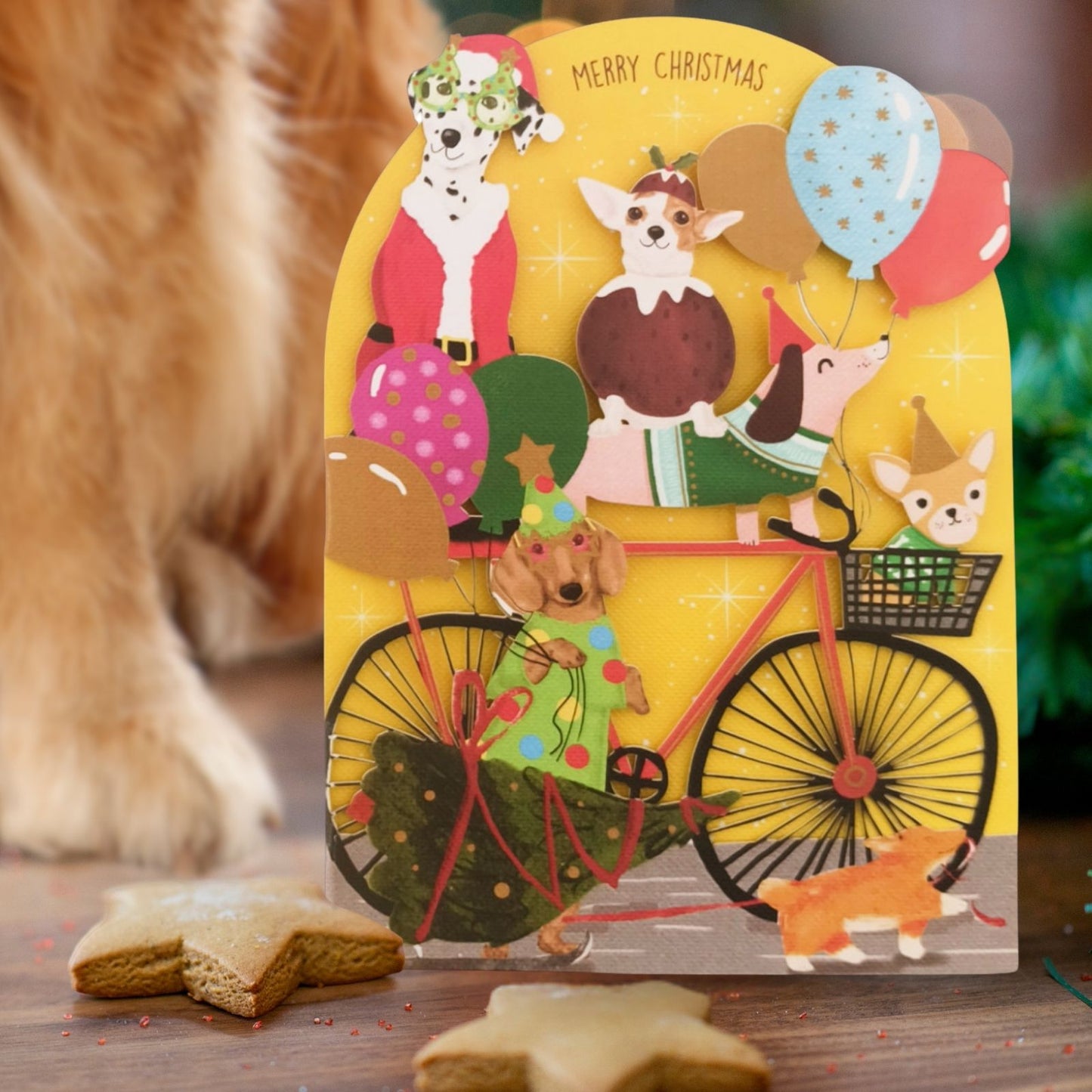 Paper Cut Art Christmas Card Laser Cut Festive Dogs On Bike Xmas Greeting Cards