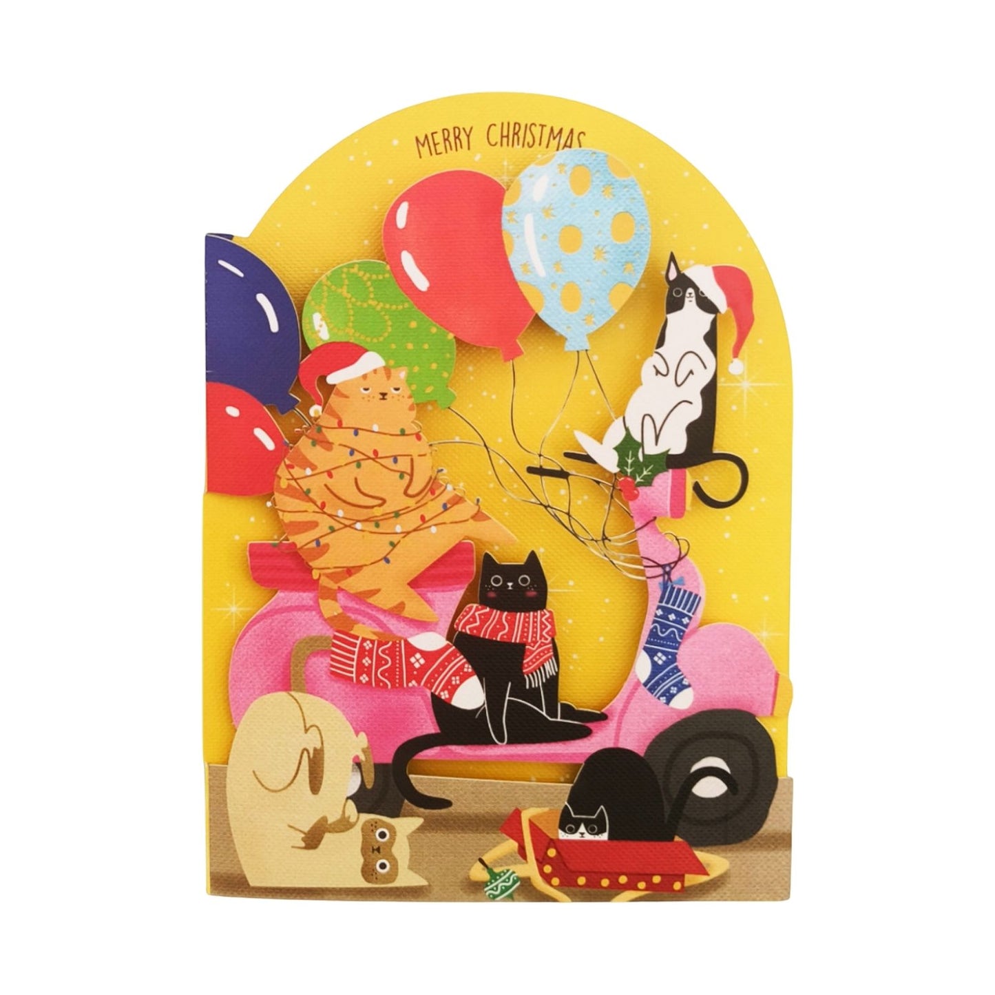 Paper Cut Art Christmas Card Laser Cut Cats On Pink Scooter Xmas Greeting Cards