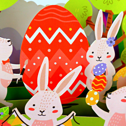 Fun Easter Bunnies Party Celebration 3D Pop Up Greeting Card