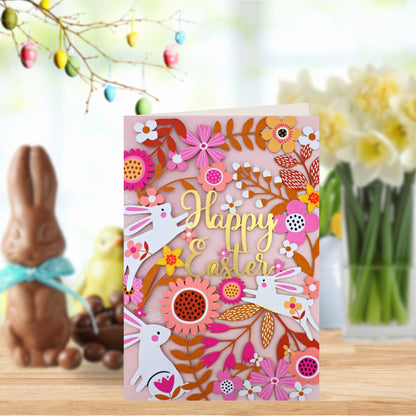 Paper Cut Art Easter Bunny Floral Easter Greeting Card