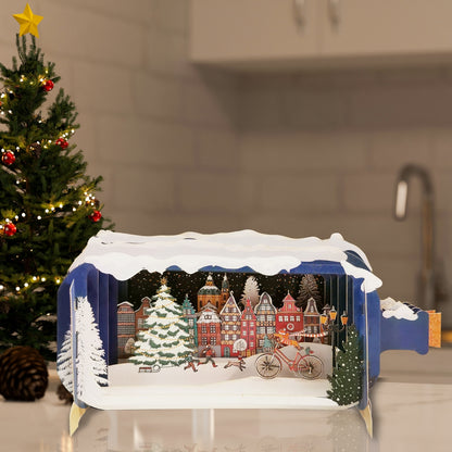 Message In A Bottle Dog On A Bike Pop Up Christmas Greeting Card