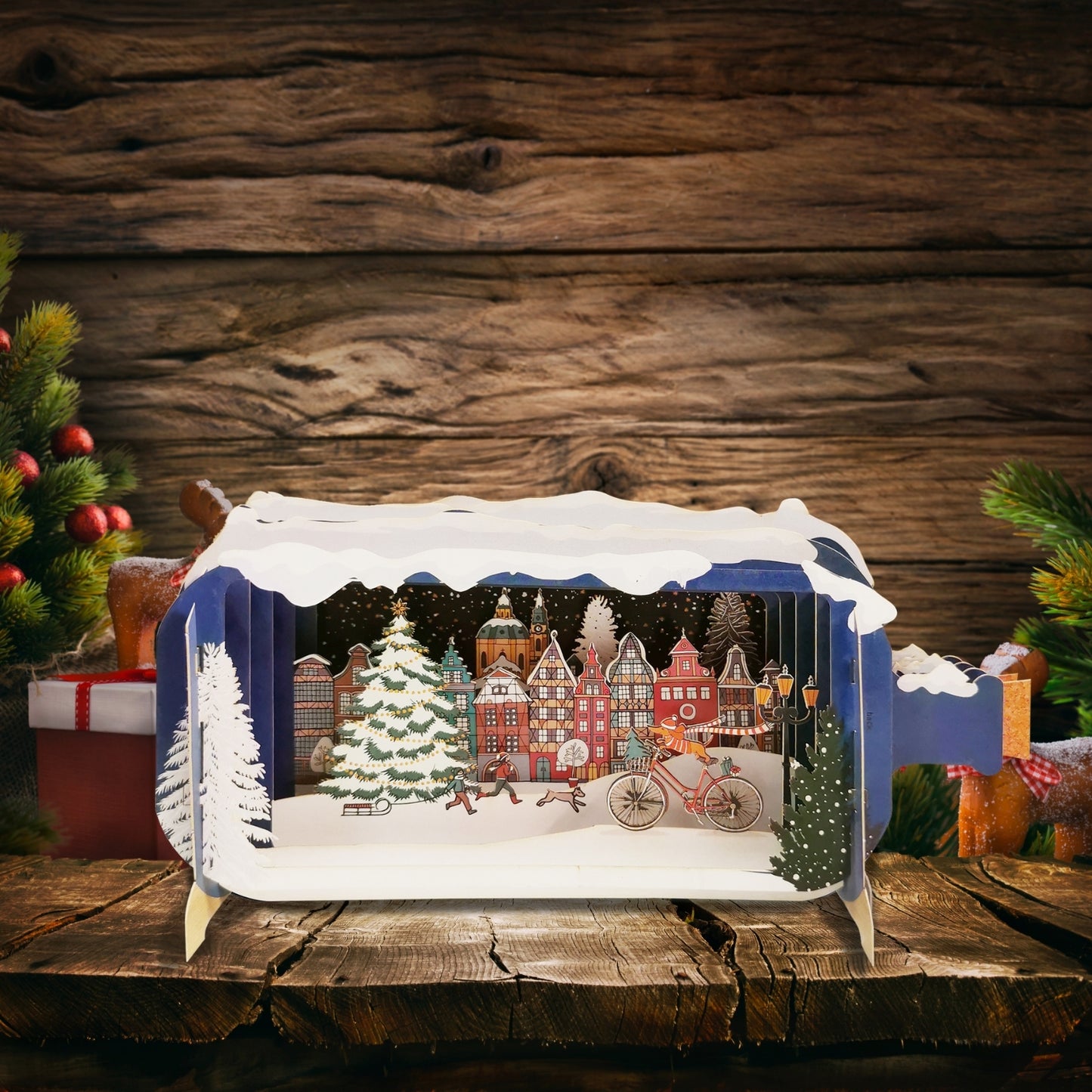 Message In A Bottle Dog On A Bike Pop Up Christmas Greeting Card