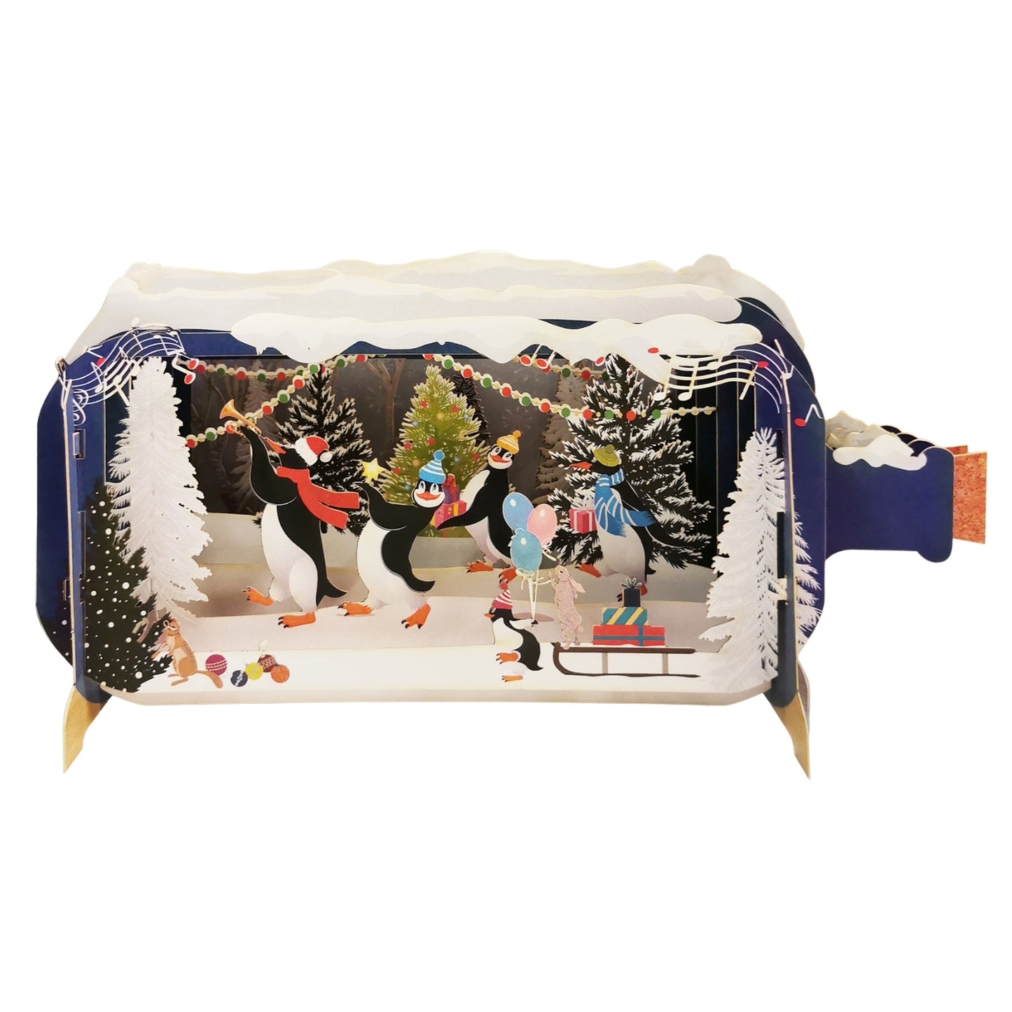 Message In A Bottle Penguins Dancing Pop Up Christmas Greeting Card