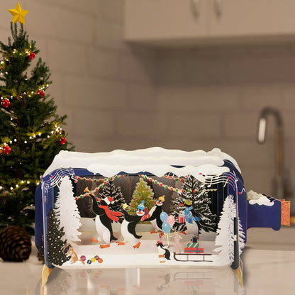 Message In A Bottle Penguins Dancing Pop Up Christmas Greeting Card