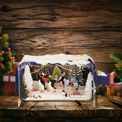 Message In A Bottle Penguins Dancing Pop Up Christmas Greeting Card