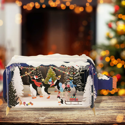 Message In A Bottle Penguins Dancing Pop Up Christmas Greeting Card