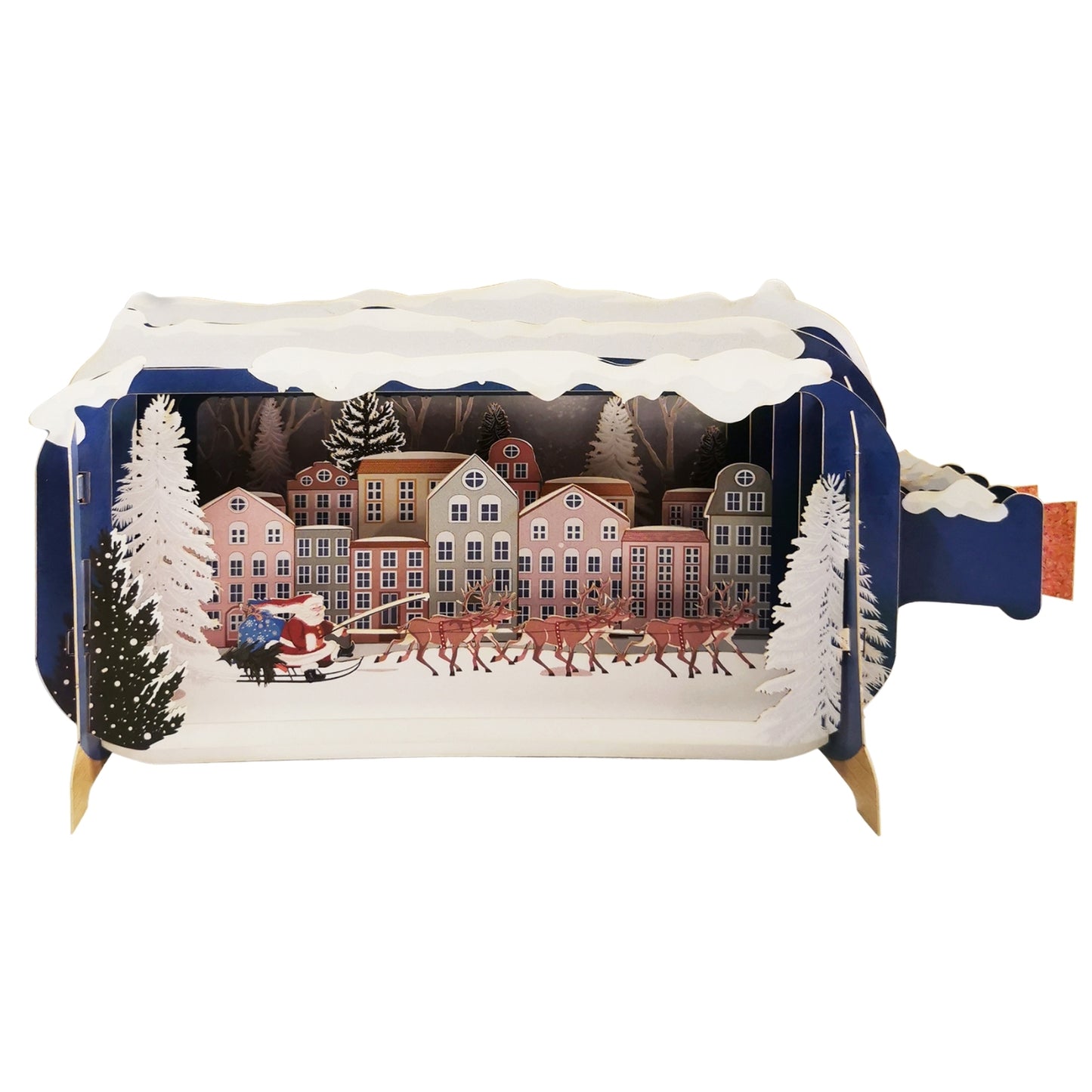 Message In A Bottle Santa Sleigh & Reindeer Pop Up Christmas Greeting Card