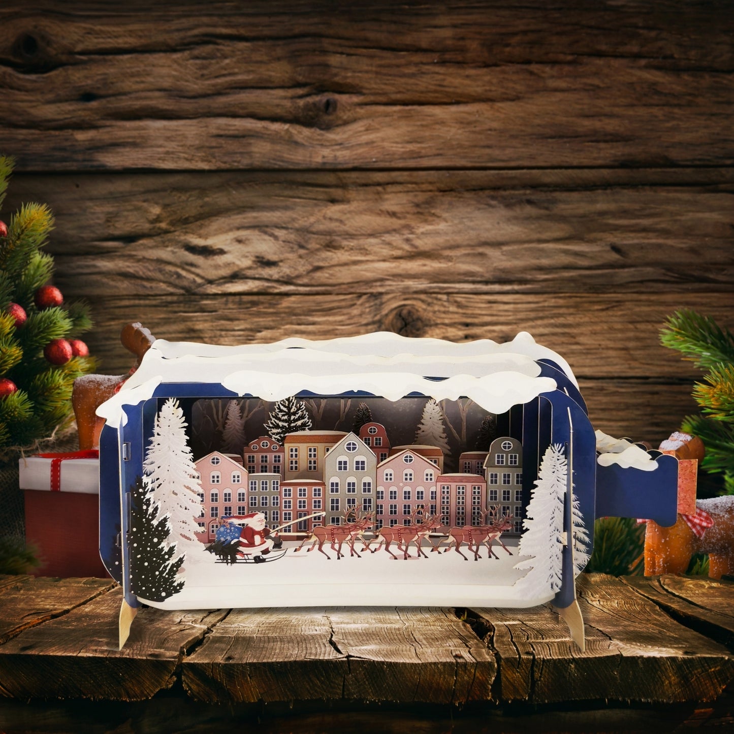 Message In A Bottle Santa Sleigh & Reindeer Pop Up Christmas Greeting Card