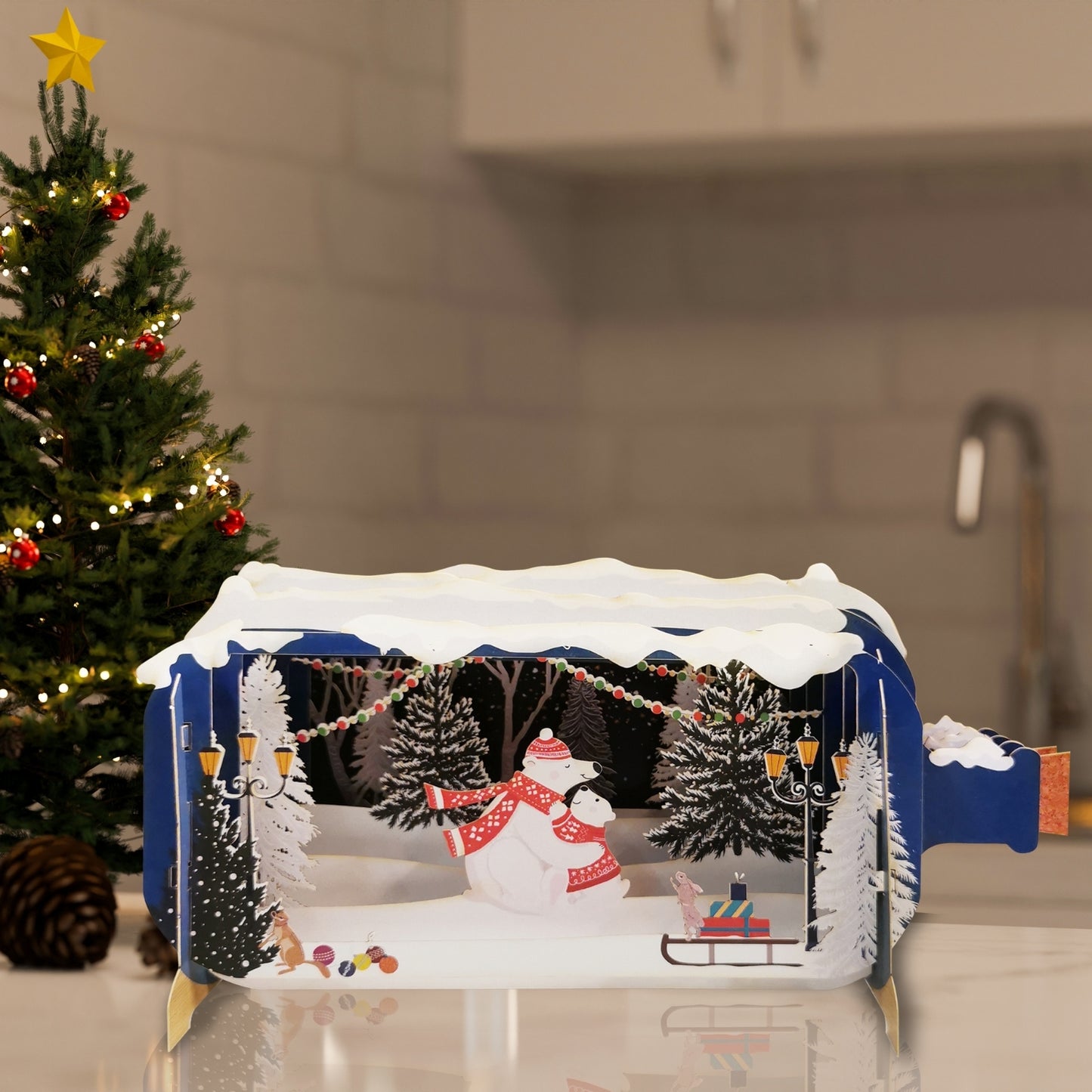 Message In A Bottle Polar Bear Hugs Pop Up Christmas Greeting Card