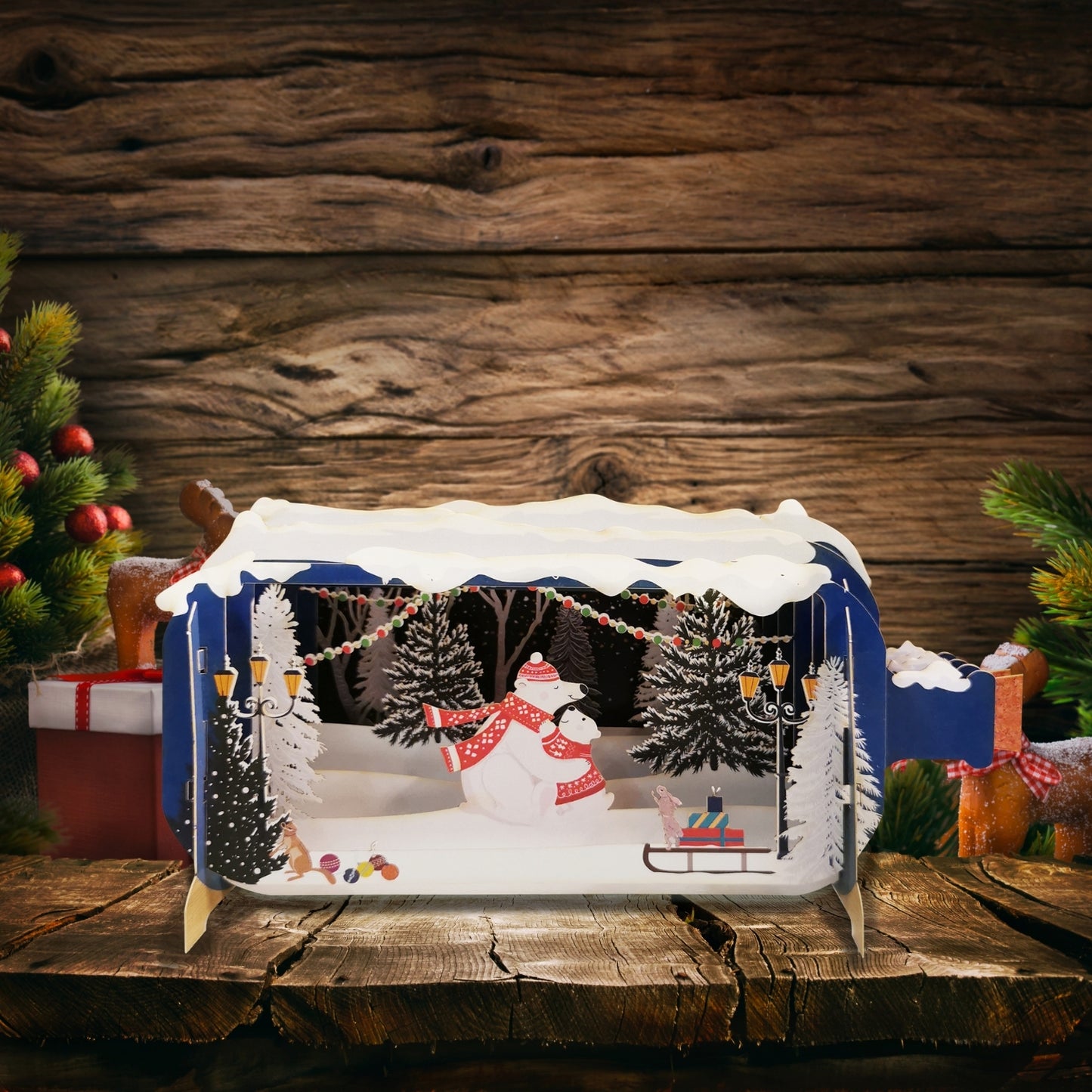 Message In A Bottle Polar Bear Hugs Pop Up Christmas Greeting Card