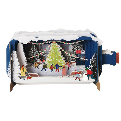 Message In A Bottle Skating Family Fun Pop Up Christmas Greeting Card