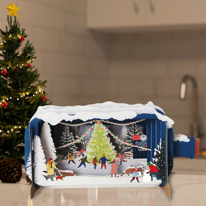 Message In A Bottle Skating Family Fun Pop Up Christmas Greeting Card