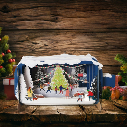 Message In A Bottle Skating Family Fun Pop Up Christmas Greeting Card