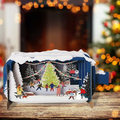 Message In A Bottle Skating Family Fun Pop Up Christmas Greeting Card