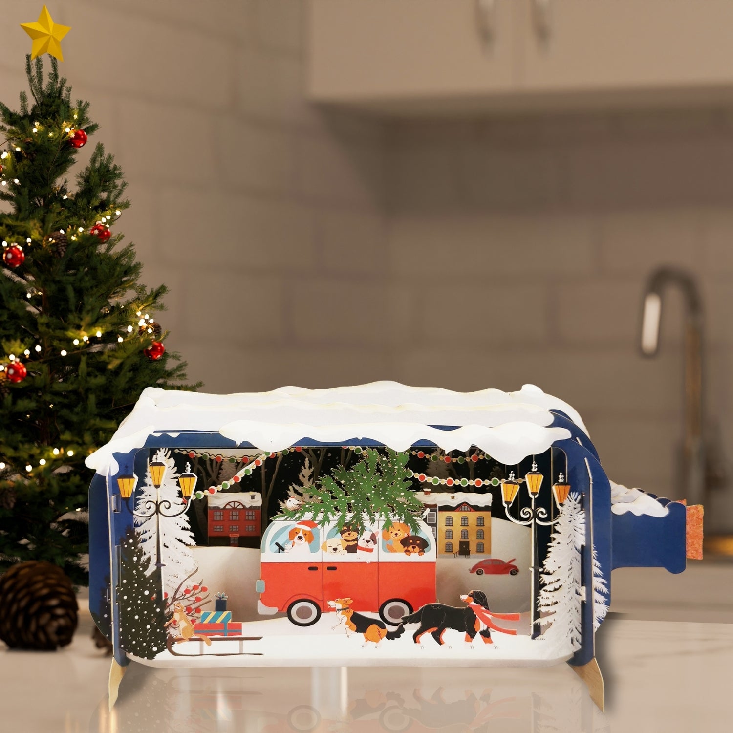3D Pop-Up Grußkarte 'Message In A Bottle' | Handgefertigt, Mit Frau & Hund Design, 12.7x24.1 Cm