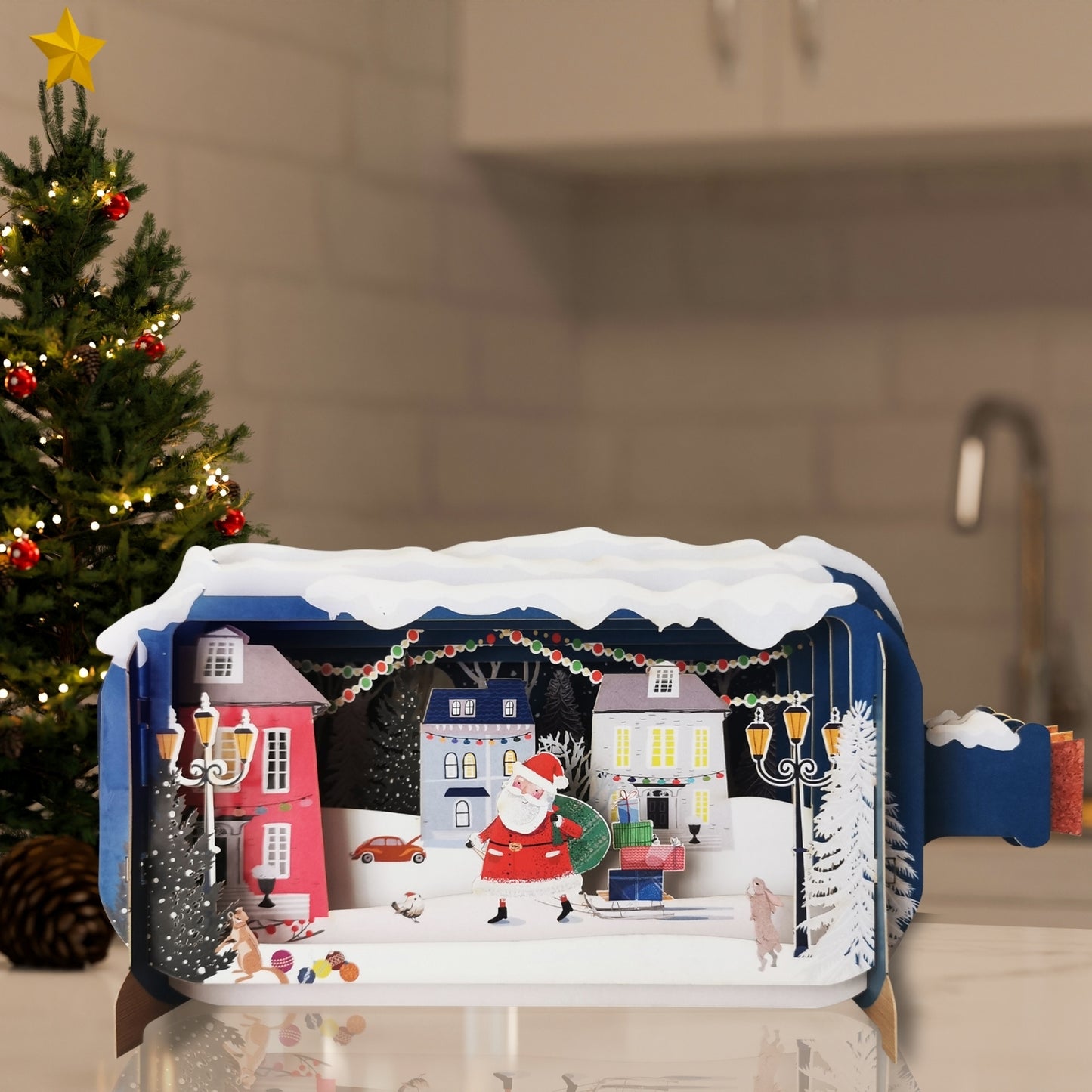 Message In A Bottle Santa Delivering Presents Pop Up Christmas Greeting Card