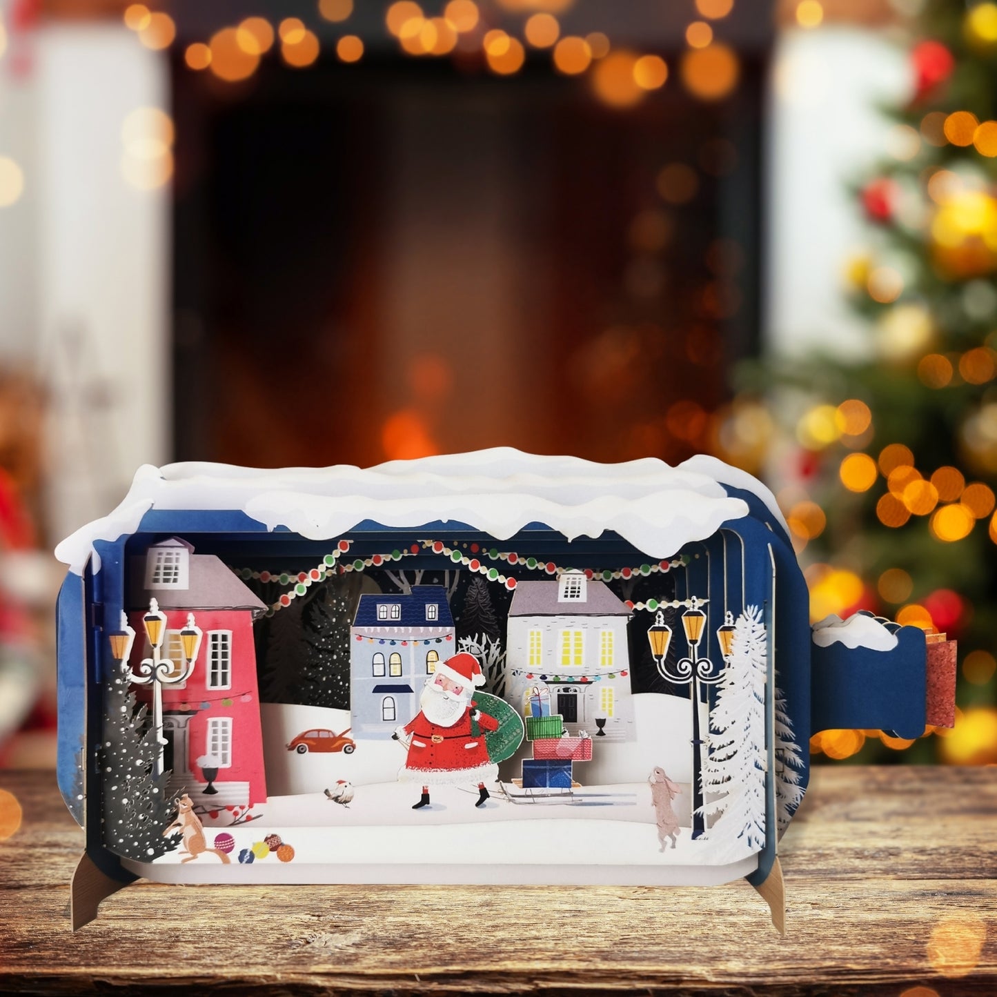 Message In A Bottle Santa Delivering Presents Pop Up Christmas Greeting Card