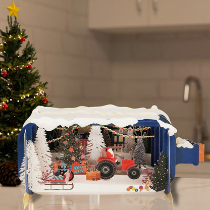 Message In A Bottle Santa Driving A Red Tractor Pop Up Christmas Greeting Card
