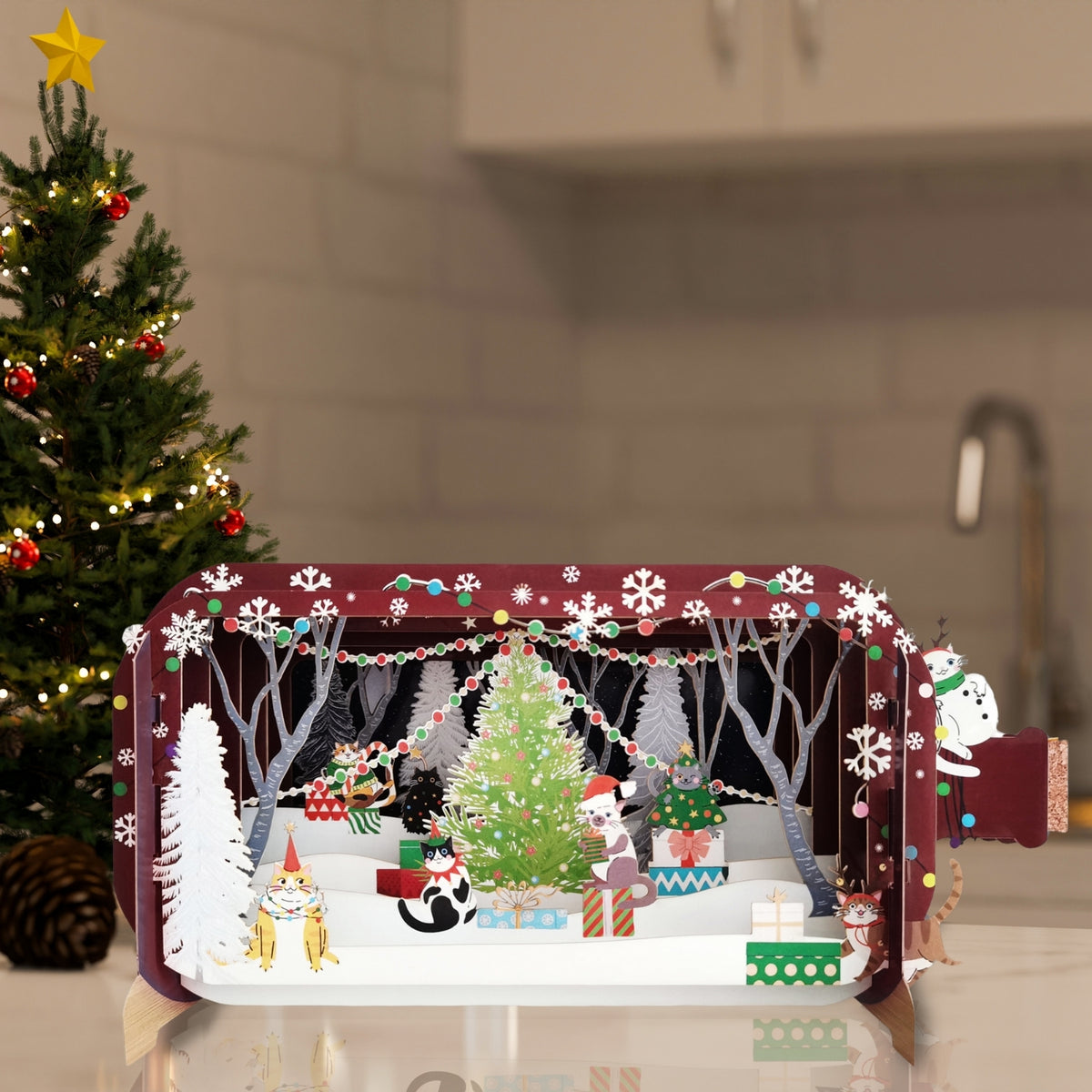 Message In A Bottle Festive Xmas Cats Pop Up Christmas Greeting Card