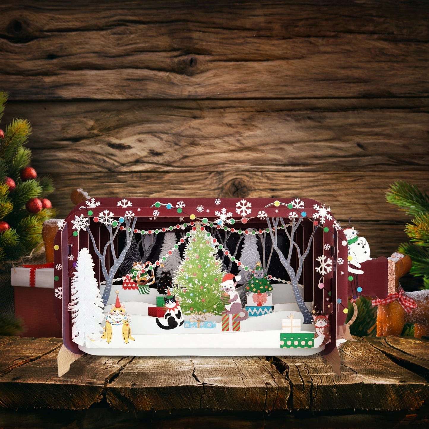 Message In A Bottle Festive Xmas Cats Pop Up Christmas Greeting Card