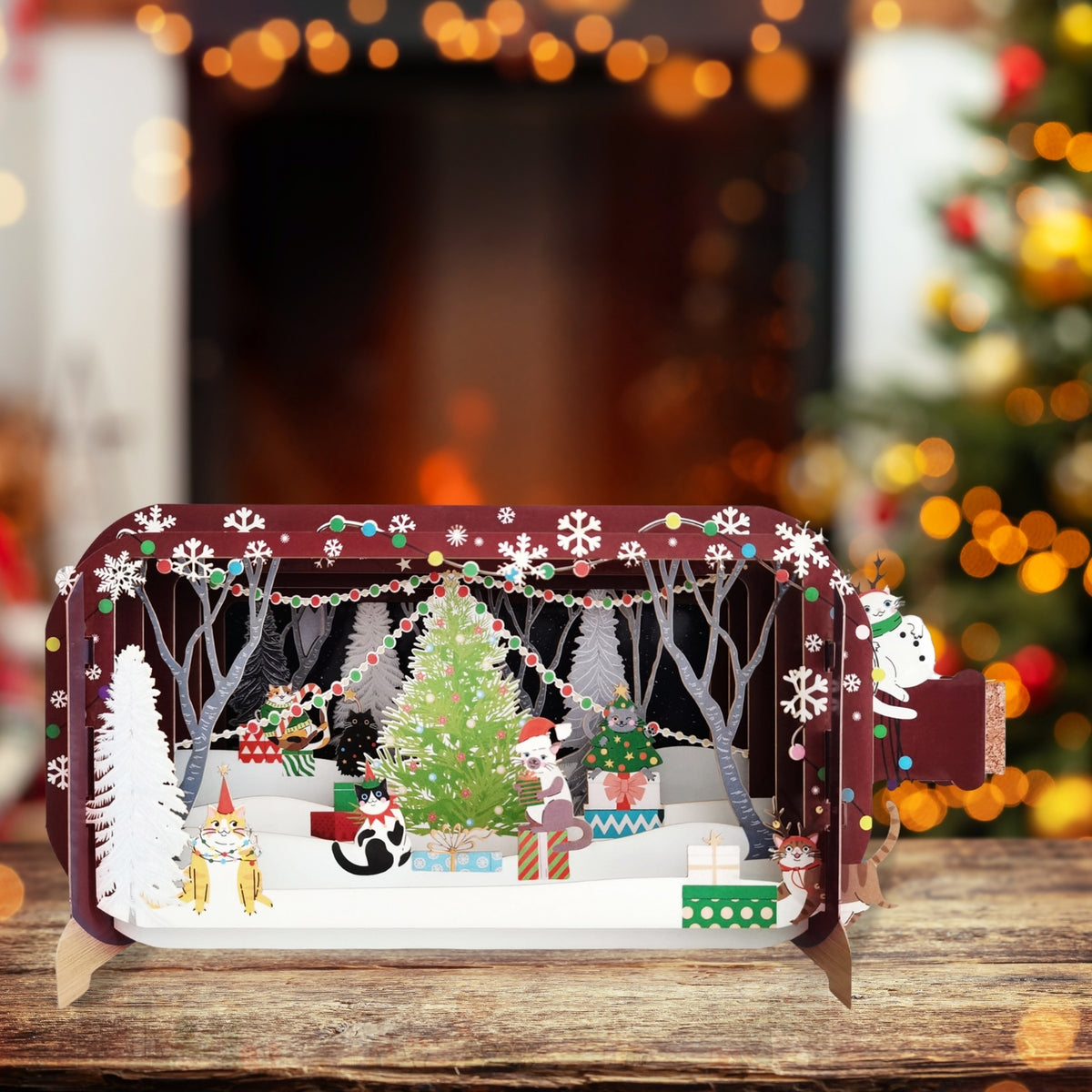 Message In A Bottle Festive Xmas Cats Pop Up Christmas Greeting Card