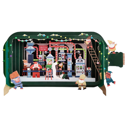 Message In A Bottle Elf Christmas Factory Pop Up Christmas Greeting Card