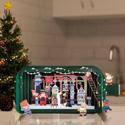 Message In A Bottle Elf Christmas Factory Pop Up Christmas Greeting Card