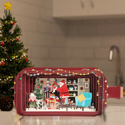 Message In A Bottle Santa Filling Stockings Pop Up Christmas Greeting Card